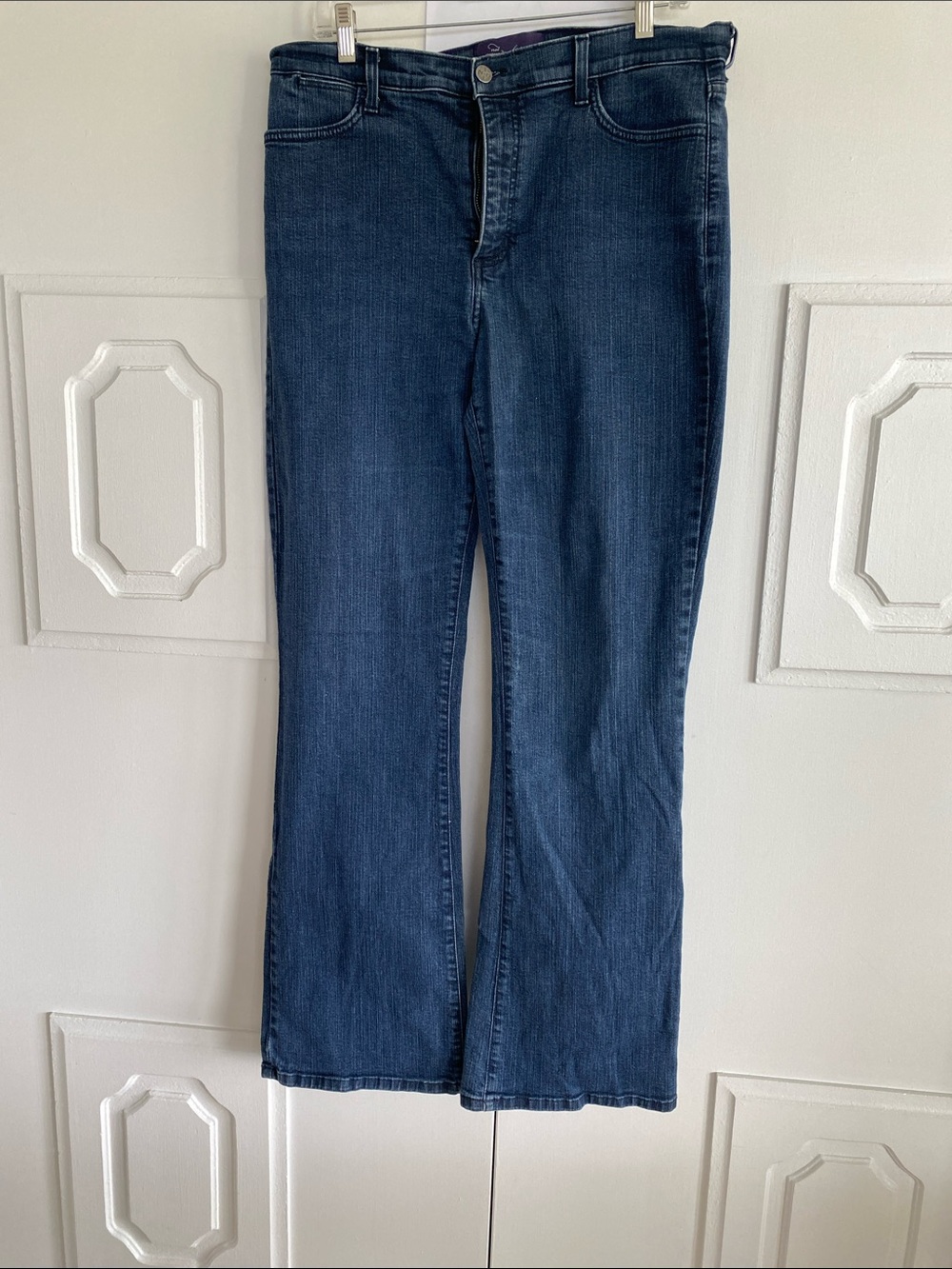 NYDJ High-Rise Dark Blue Denim Jeans with Embellished Pockets